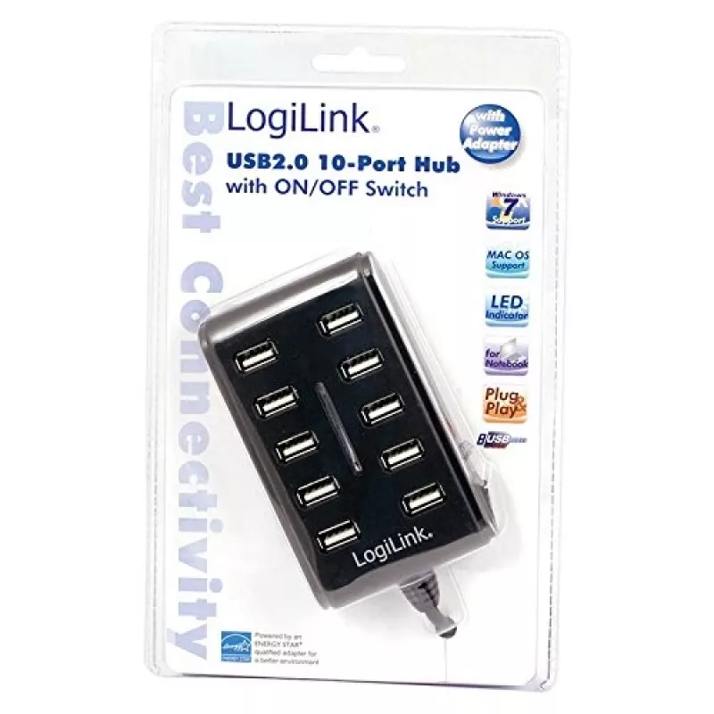 Logilink UA0125 USB Hub 10-Port USB2.0 mit Netzteil 3.5A, | Logilink