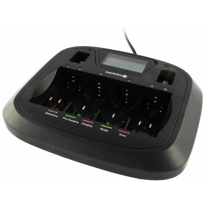 Batterieladegerät everActive NC-900U Universal DC — lädt AA, AAA, C, D, 9V, bis zu 6 Zellen, schwarz