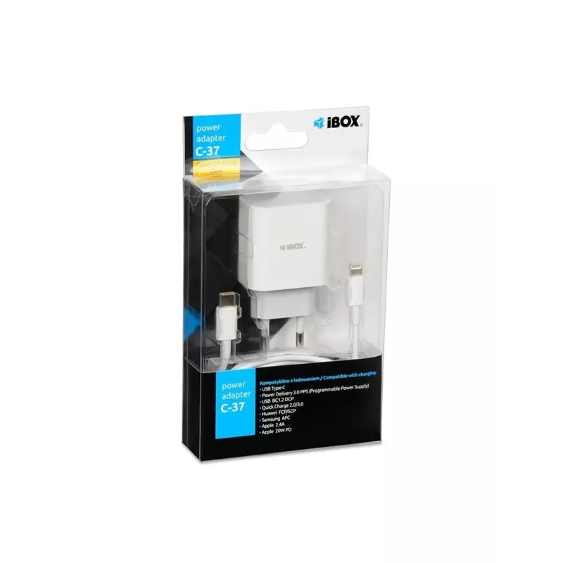 Indoor USB Type-C Schnellladegerät IBOX C-37, 20W, USB‑C PD 3.0, 3 A Ausgang, Weiß