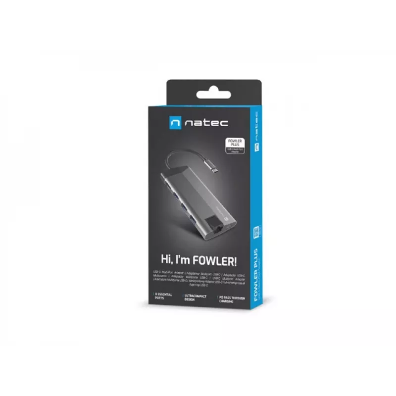 NATEC Fowler Plus USB Type-C Schwarz Grau MicroSD SD Hub