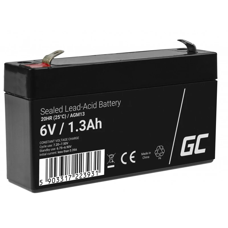 UPS-Batterie Grün Cell AGM13, versiegelte Blei-Säure-VRLA 6 V 1,3 Ah, 290 g, schwarz