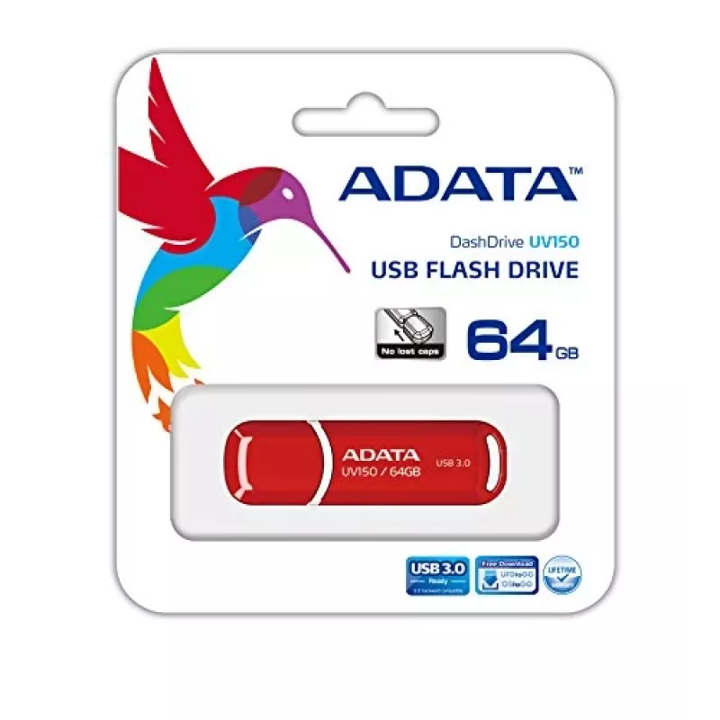 USB-Stick ADATA DashDrive UV150 64 GB, USB Typ-A 3.2 Gen 1, rot, Kappendesign