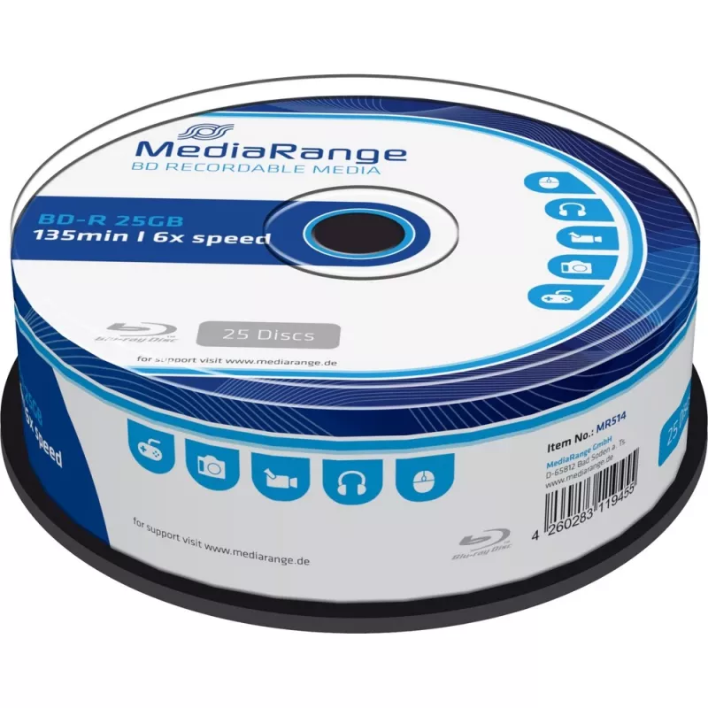 BD-R Rohling MediaRange MR514 25 GB 25 Stk.