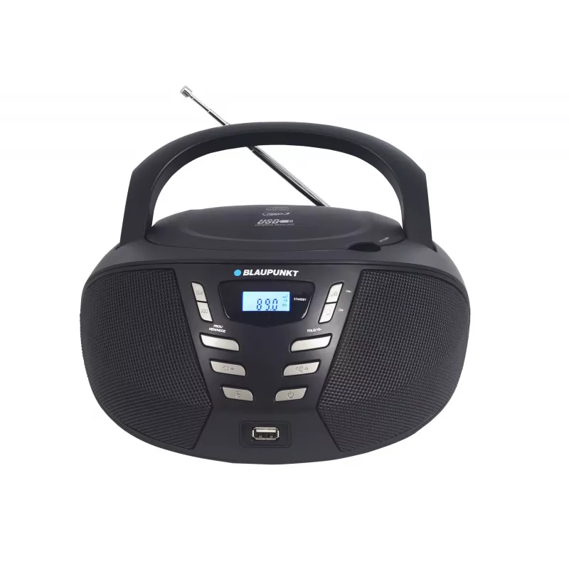 Tragbarer CD-Player Blaupunkt BB7BK — MP3, FM-Radio, USB, AUX, batteriebetrieben, 2 eingebaute Lautsprecher, 240×230×128 mm