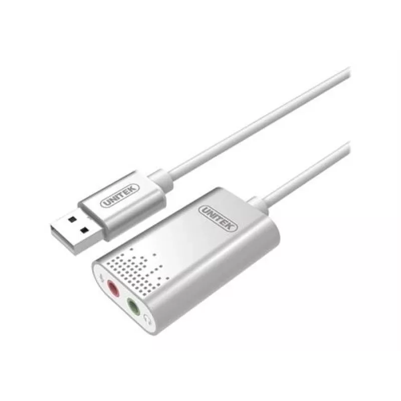 Audiokonverter Unitek Y-247A, silber, USB Type-A-Anschluss, kompakt 12×28×46 mm