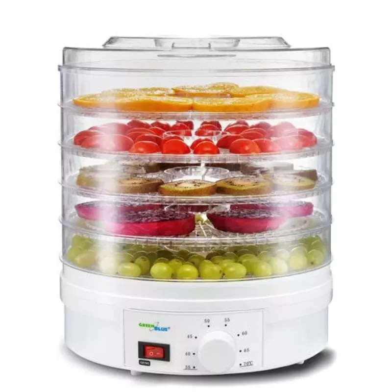 Dörrautomat GreenBlue GB190 mit 5 Tabletts, 250 W, einstellbarer Temperatur, 32 cm Tablettdurchmesser