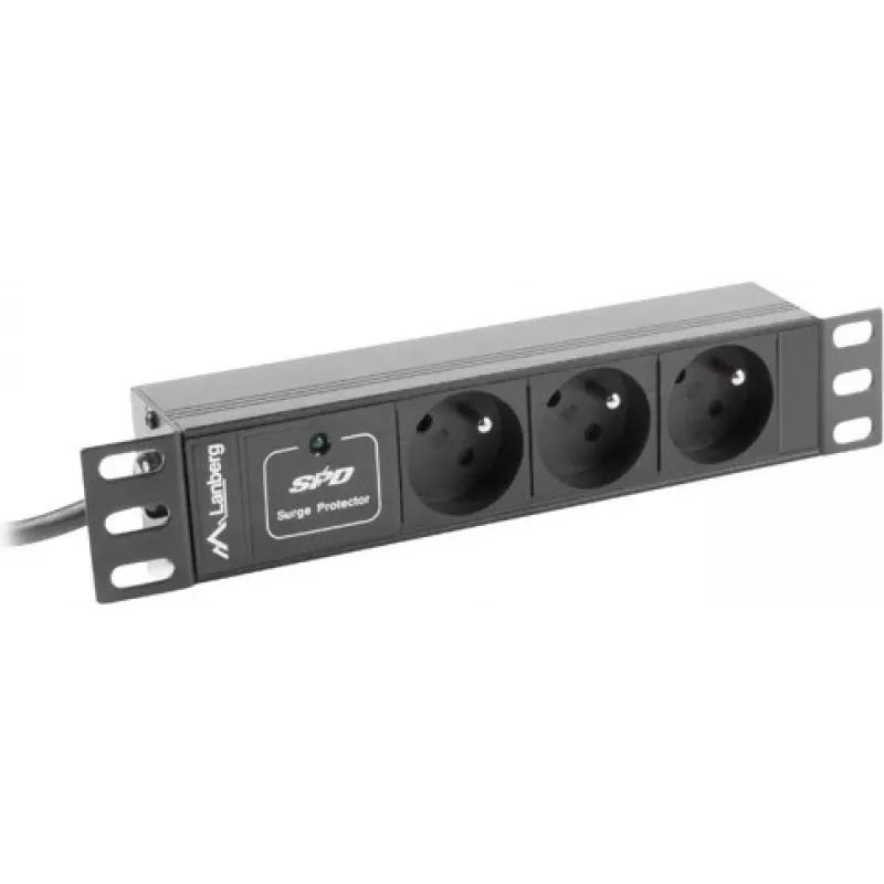 Steckdosenleiste LANBERG PDU-03E-0200-BK — 1HE, 3x Typ-E-Steckdosen, 220–250 V, 16 A, 2 m Kabel, schwarz