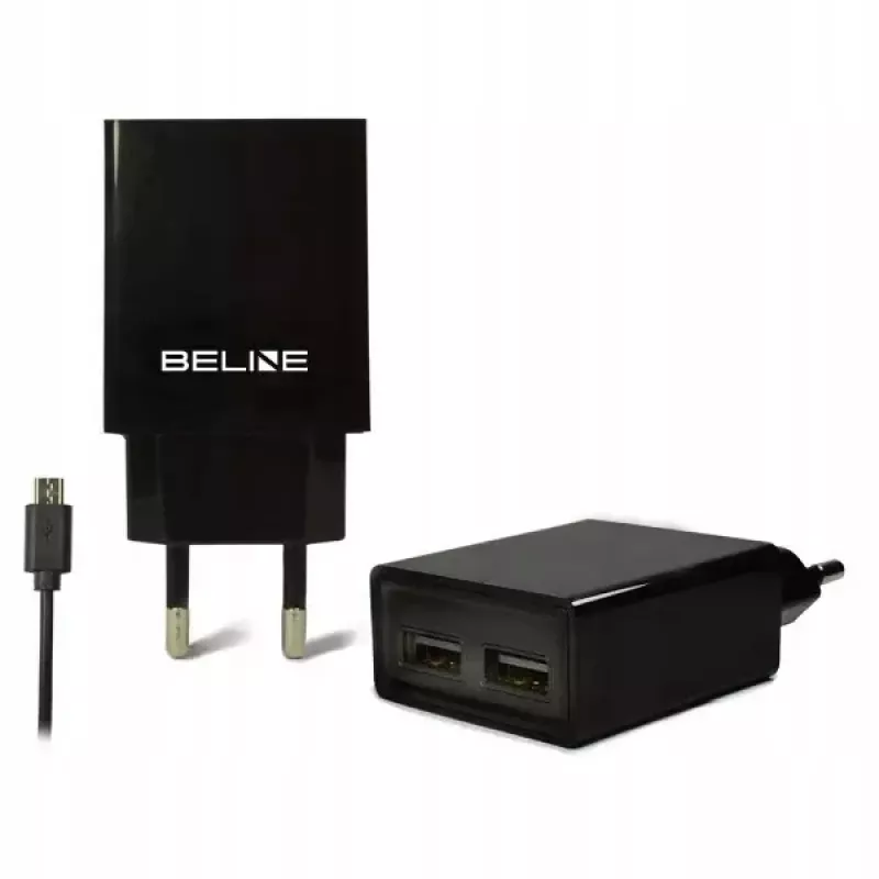 Reiseladegerät Beline Beli0011 — 2×USB-Anschlüsse, microUSB-Kabel, 2A Ausgang, schwarz
