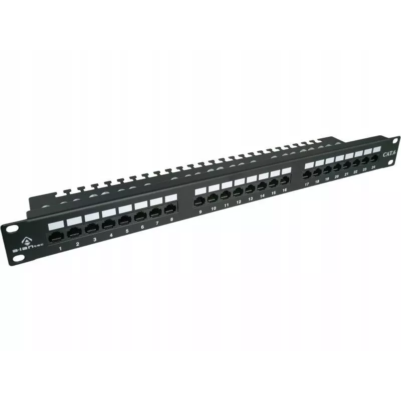 Patch-Panel Alantec PK001 24-Port UTP Cat.6 1U 19 Zoll – 24x RJ45, U/UTP (UTP), schwarz