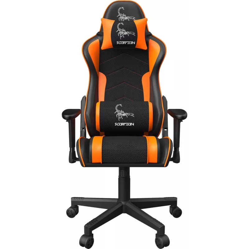 Gaming-Stuhl GEMBIRD GC-SCORPION-04X schwarz-orange ergonomisches Design, verstellbarer Sitz, hohe Rückenlehne