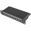 Patchpanel LANBERG PPF6-9012-B — 12-Port RJ45, Metall, schwarz, 1U (215×44,5×130 mm)