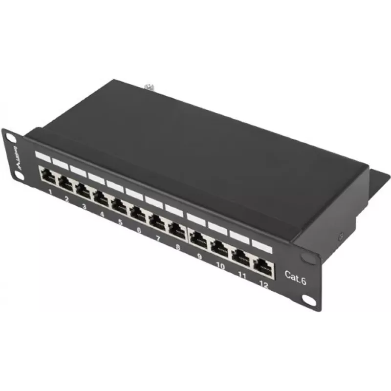 Patchpanel LANBERG PPF6-9012-B — 12-Port RJ45, Metall, schwarz, 1U (215×44,5×130 mm)
