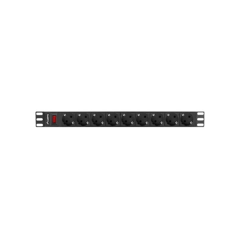 Stromverteilereinheit LANBERG PDU-09F-0300-BK — 9x Typ-F-Steckdosen, 3 m Kabel, Aluminiumgehäuse, 10 A