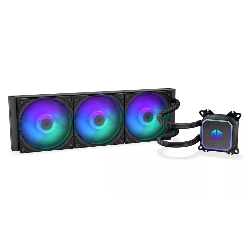 All-in-One-Flüssigkeitskühler ENDORFY Navis F360 ARGB Schwarz — 360-mm-Radiator, 3x 120×25 mm Lüfter, 250–1800 U/min, Pumpe 1600–2600 U/min, Unterstützung für LGA 1700/AM5/AM4