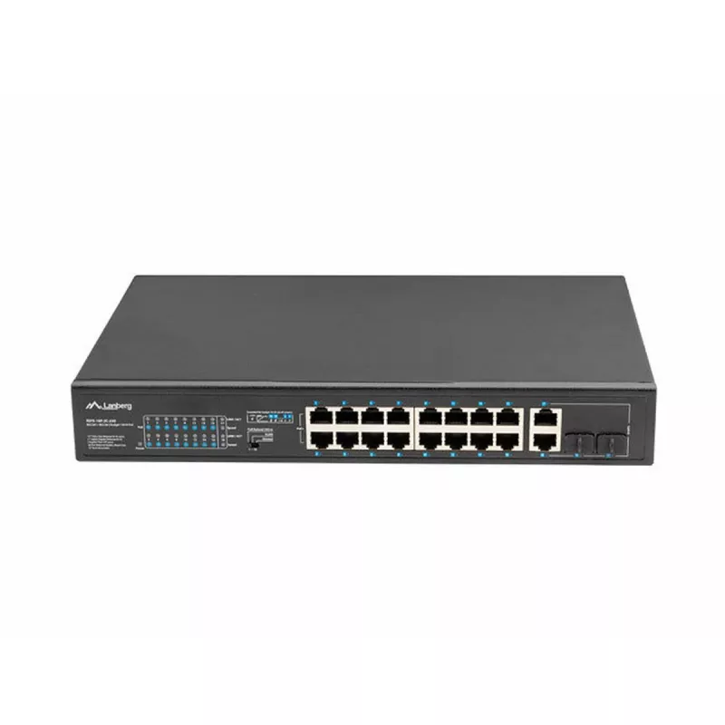 Unmanaged Switch LANBERG RSFE-16P-2C-250 — 18-Port Gigabit, 16x PoE+ (30W), 2x SFP, 250W, 1U, Metall, Rackmontage