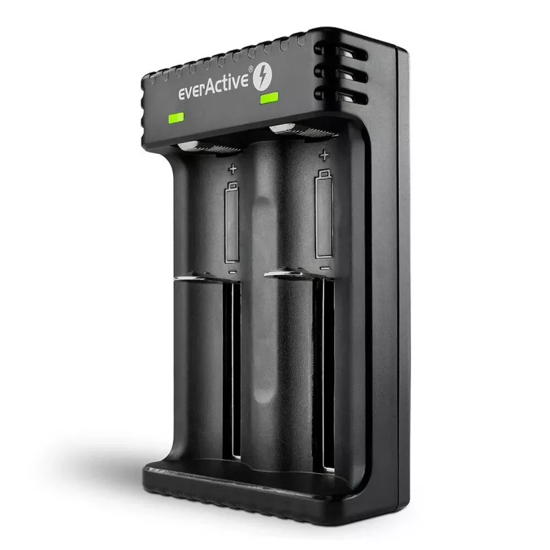 Batterieladegerät everActive LC200 Haushalt USB, 2-Schacht, Li-Ion, unterstützt A/AA/AAA/AAAA/C/D, 5 V Eingang, 4,2 V Ausgang, schwarz