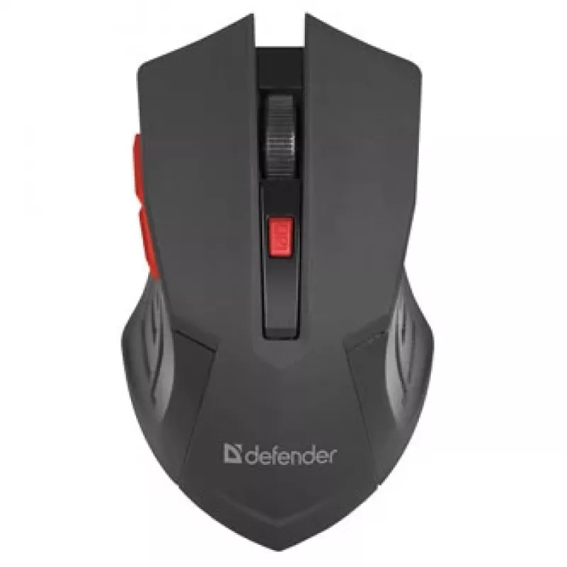 Funkmaus DEFENDER ACCURA MM-275 RF, optisch, beidhändig, 1600 DPI, USB-RF-Empfänger, 5–6 Tasten, schwarz/rot