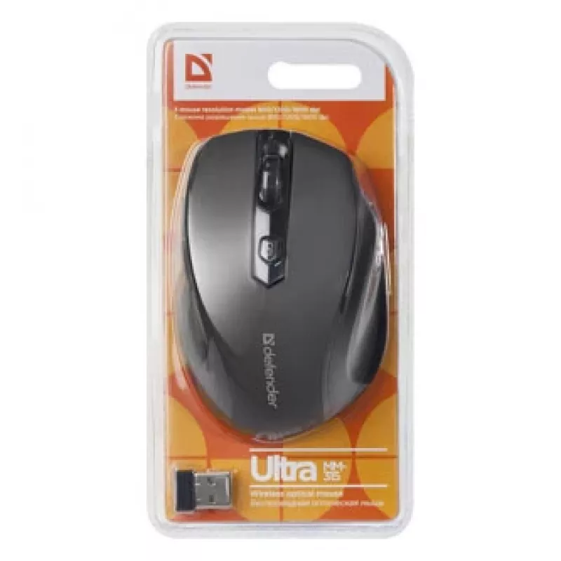 Kabellose RF Optische Rechtshänder-Maus DEFENDER ULTRA MM-315 — 1600 DPI, 6 Tasten, USB-Empfänger, schwarz
