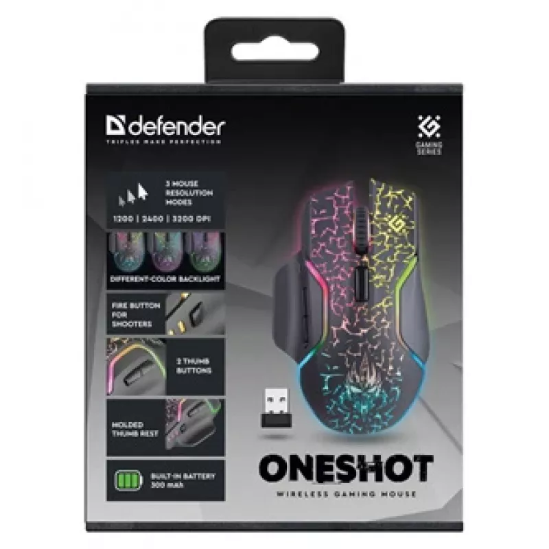 Defender Oneshot GM-067 Maus Gaming Rechtshänder RF Kabellos + USB Typ