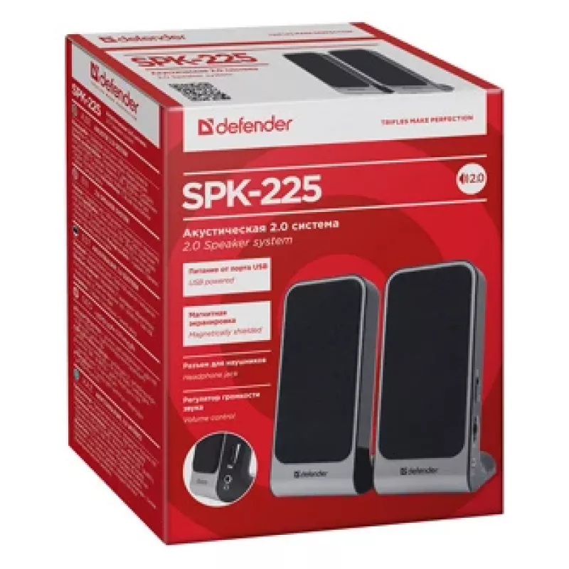 DEFENDER SPK-225 Kabelgebundene 2.0-Lautsprecher, 4 W RMS, USB/DC 5 V, 3,5 mm, schwarz