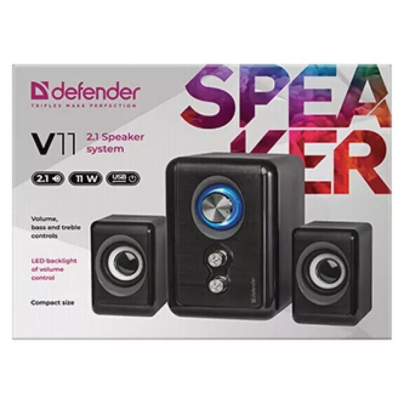 DEFENDER Lautsprecher V11 11 W kabelgebunden 2.1 Desktop-Satellitenlautsprecher, USB 5 V, schwarz