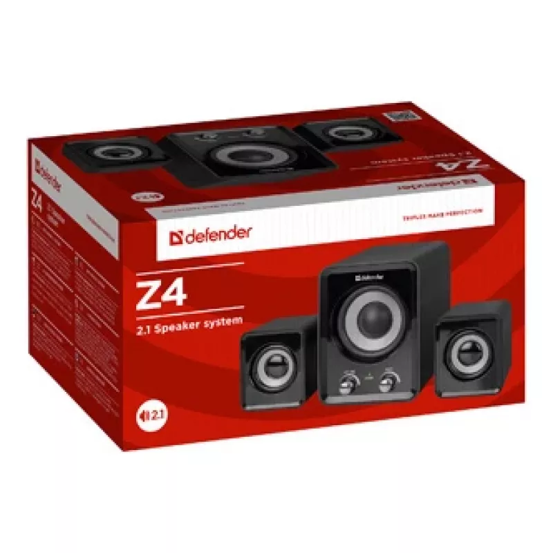 Kabelgebundene DEFENDER Z4 2.1-Lautsprecher, 11 W RMS, schwarz, USB 5V-Stromversorgung, 3,5-mm-Kopfhörerausgang