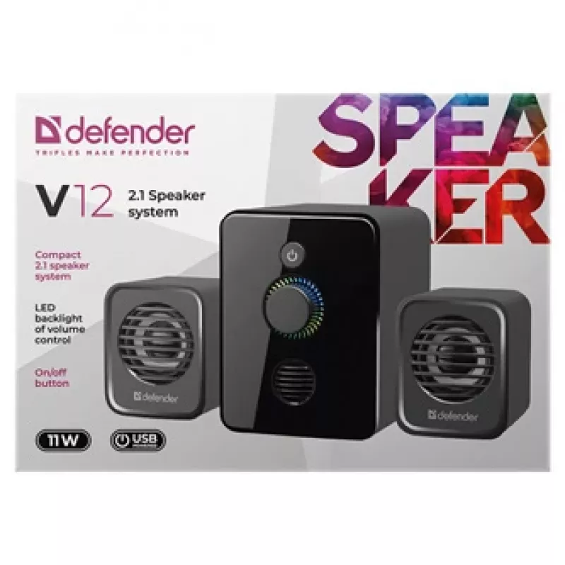 2.1 Computer-Lautsprecher DEFENDER V12 11W RMS USB, 3,5 mm, Woofer, Schwarz, 223×115×130 mm