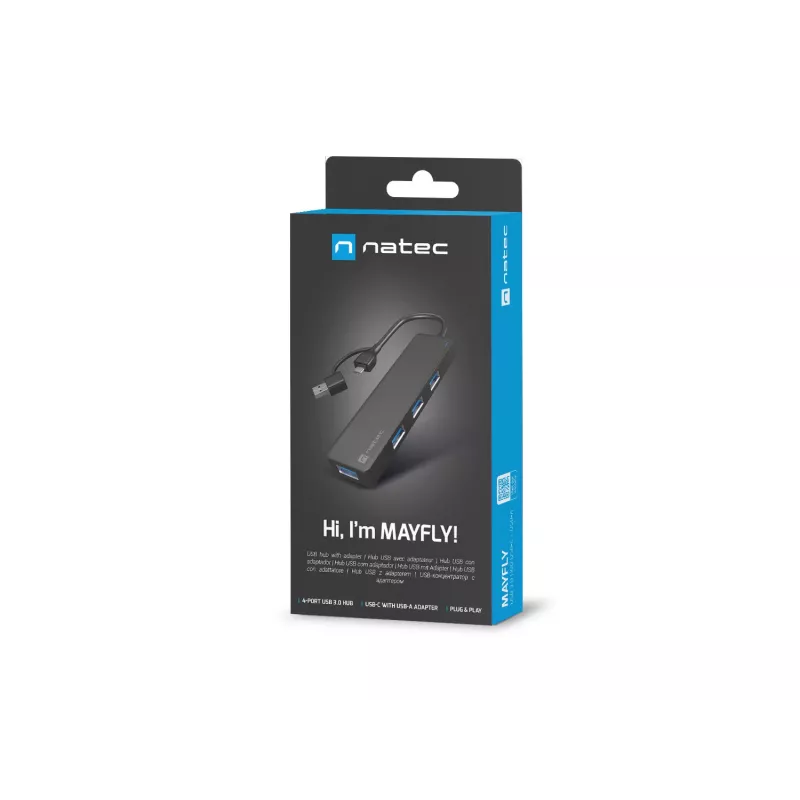 USB Hub NATEC Mayfly USB 3.2 Gen 1 Type-A Type-C 5000 Mbit/s Schwarz