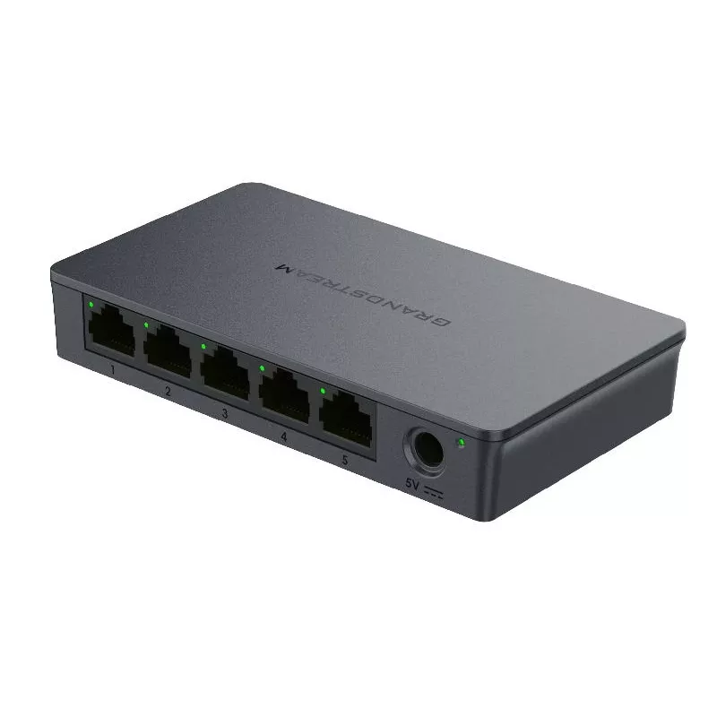 Grandstream GWN7700 Layer 2 Unmanaged Switch 5x Gigabit Ports 10Gbps Switching Capacity 802.1p QoS Schwarz Desktop/Wandmontage 5VDC