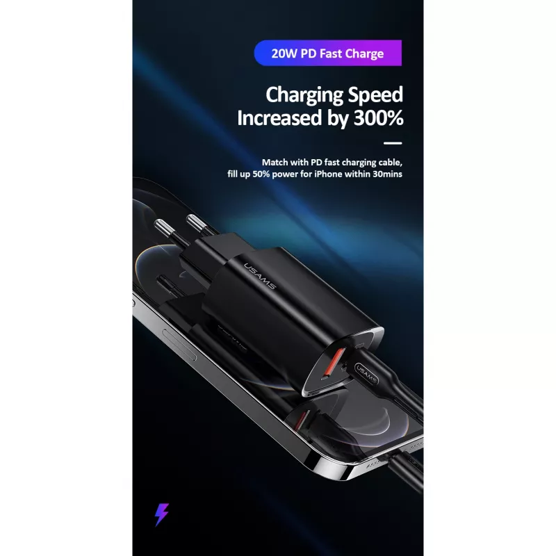 Ladegerät usams T35 20W PD3 USB-C auf USB Schnellladeadapter