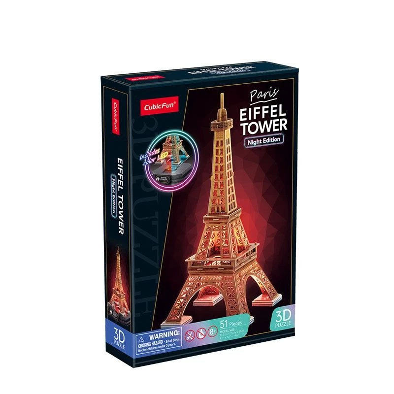 3D Puzzle Cubicfun Eiffelturm Nacht Edition LED von cubicfun Modell 306-L534H – beleuchtetes architektonisches 3D-Puzzle