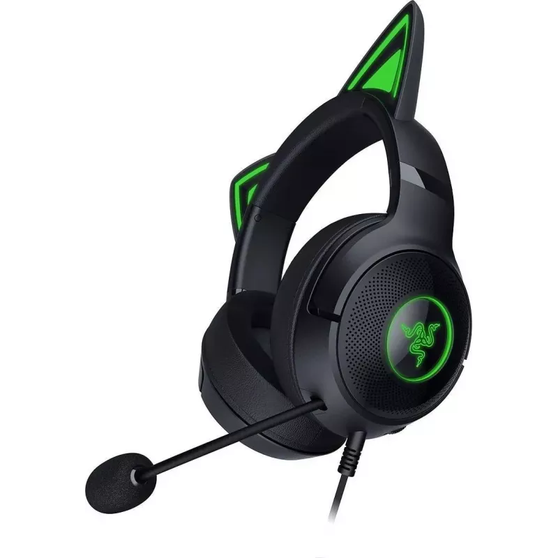 Kraken Kitty V2 - Schwarz, Gaming-Headset, Kitty-Ohren, Stream-Reaktive Beleuchtung, HyperClear-Kardioidmikrofon, 40-mm-TriForce-Treiber, integriertes Mikrofon in den Ohrmuscheln, Razer Chroma RGB (Ohr und Ohrmuscheln), Surround Sound: Nur verfügbar unter