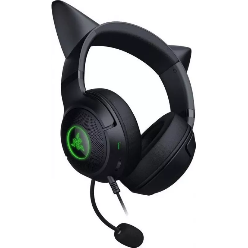 Kraken Kitty V2 - Schwarz, Gaming-Headset, Kitty-Ohren, Stream-Reaktive Beleuchtung, HyperClear-Kardioidmikrofon, 40-mm-TriForce-Treiber, integriertes Mikrofon in den Ohrmuscheln, Razer Chroma RGB (Ohr und Ohrmuscheln), Surround Sound: Nur verfügbar unter