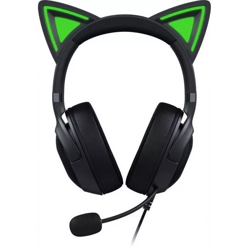 Kraken Kitty V2 - Schwarz, Gaming-Headset, Kitty-Ohren, Stream-Reaktive Beleuchtung, HyperClear-Kardioidmikrofon, 40-mm-TriForce-Treiber, integriertes Mikrofon in den Ohrmuscheln, Razer Chroma RGB (Ohr und Ohrmuscheln), Surround Sound: Nur verfügbar unter