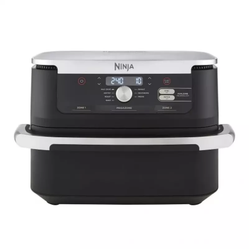 Doppel-10,4-L-Heißluftfritteuse Ninja AF500EU, Standgerät, 2470 W, Schwarz, Edelstahl