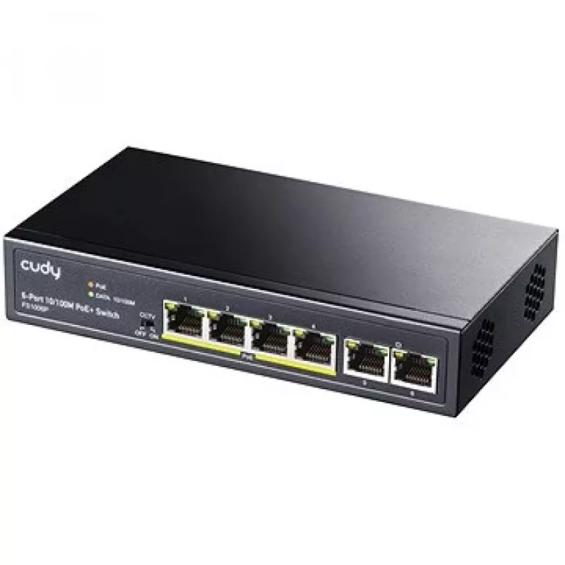 Netzwerk-Switch Cudy FS1006P Fast Ethernet 6-Port (4 PoE, 1 PoE+) 10/100 Mbit/s, 1,2 Gbit/s Bandbreite, Metallgehäuse, Rack-/Wandmontage