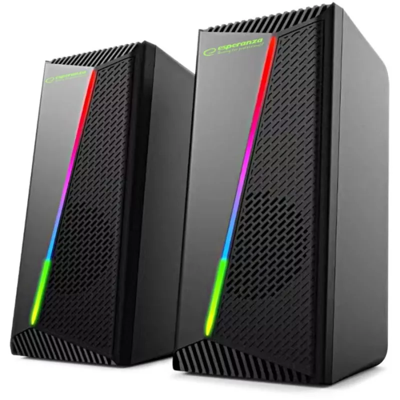 Boxe Stereo 2.0, 6W, Conectare Jack 3.5mm, Alimentare USB, Esperanza Rainbow Nortec 95855, Iluminare RGB, Negre