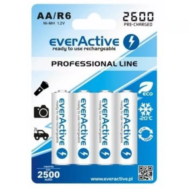 Wiederaufladbare Batterien R6 AA 2600mAh EverActive Professional Packungsinhalt 1x Blister