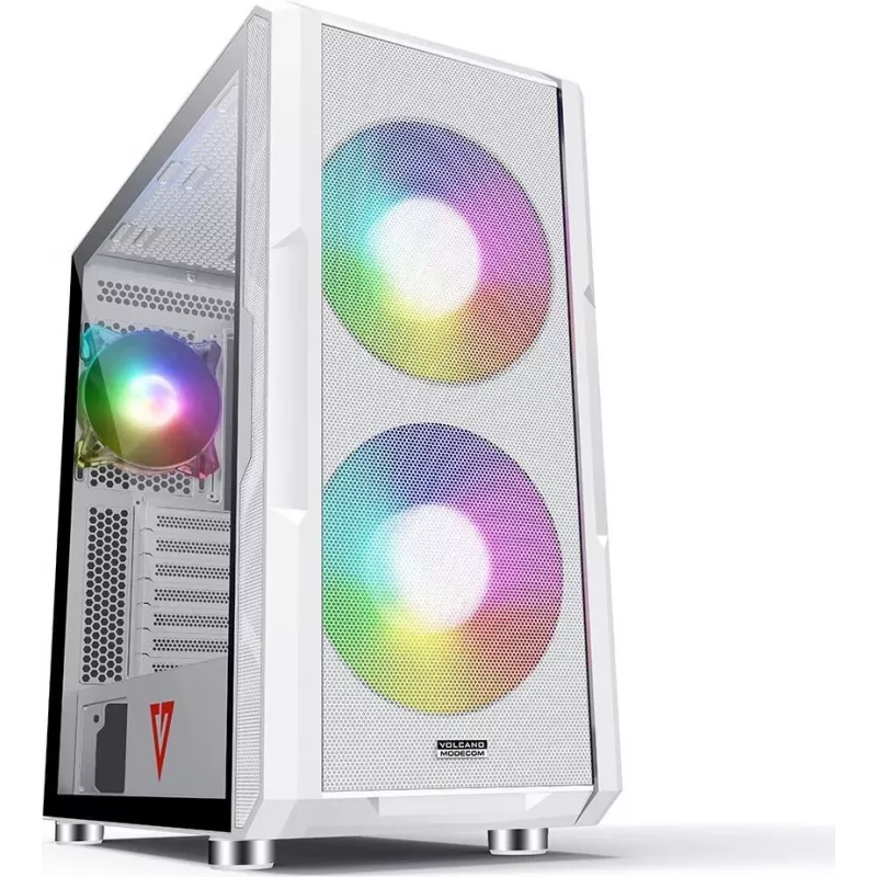 PC-Gehäuse MODECOM AMIRANI ARGB Midi Tower Weiß — ATX/ITX, 35 cm GPU, 16,5 cm CPU-Kühler, 2x200 mm Lüfter