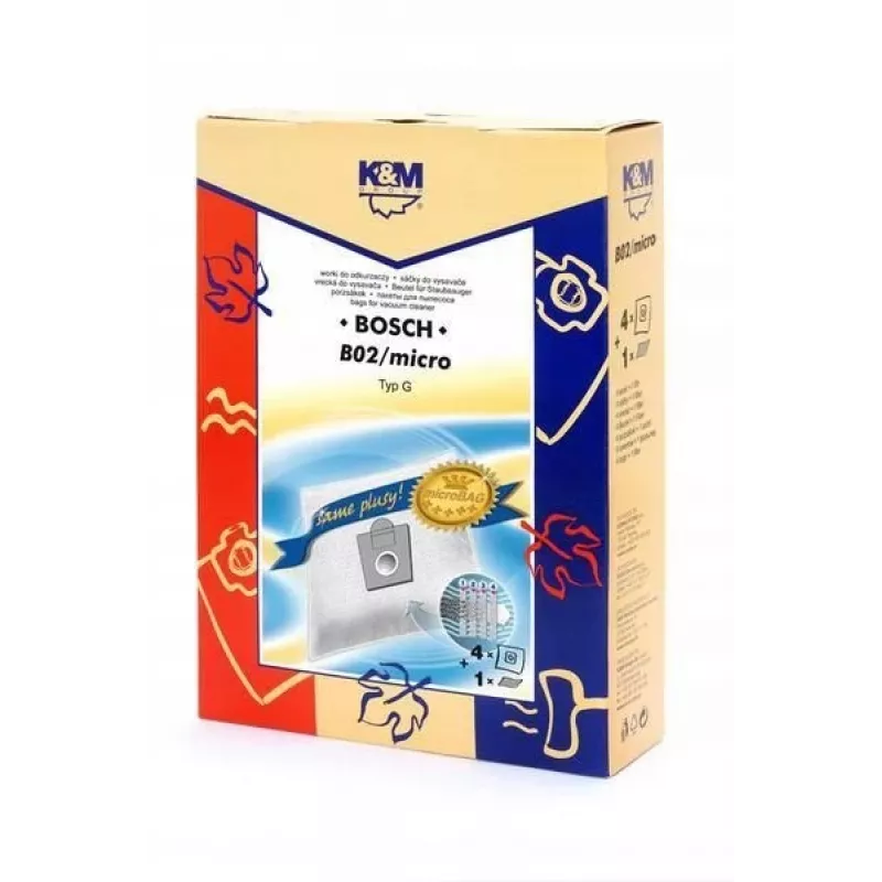 Staubsaugerbeutel 4 Stk. von km, Modell KM-B02 — Ersatz-Mikrofilterbeutel für kompatible Staubsauger (beschädigte Verpackung)