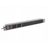 Rack-Mount-Stromverteilungseinheit LANBERG PDU-02I1908I-0200-C20-BK — 1U, 10×C13, 16A, 2 m Kabel, 19 Zoll