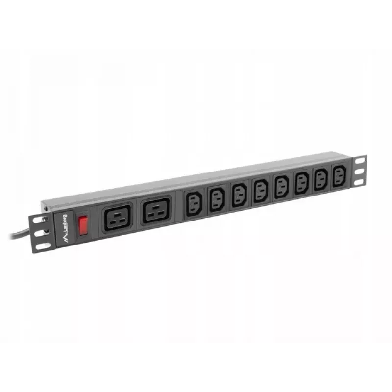 Rack-Mount-Stromverteilungseinheit LANBERG PDU-02I1908I-0200-C20-BK — 1U, 10×C13, 16A, 2 m Kabel, 19 Zoll