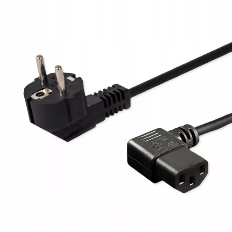Netzkabel SAVIO CL-116 — 1,8 m, Schwarz, gewinkelter Netzstecker Typ C auf gewinkelten IEC C13, 3-adrig 0,5 mm²
