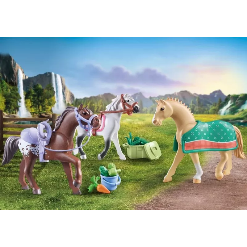 Playmobil 71356 Pferde von Waterfall – Drei Pferde mit Sattel