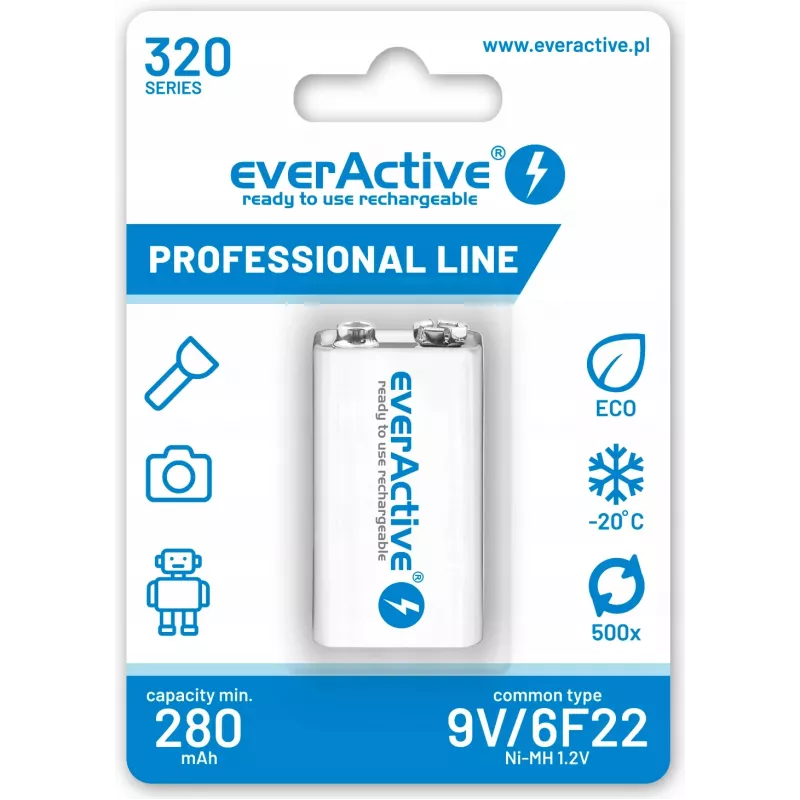 Wiederaufladbare Batterie everActive EVHRL22-320 9V NiMH prismatisch 8,4V, 55 g, 48,5 mm