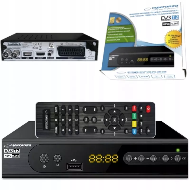 Set-Top-Box ESPERANZA EV106R Kabeltuner DVB-T2 / DVB-C HEVC H.265, HDMI, USB, PVR, Dolby Digital, 174–790 MHz, schwarz