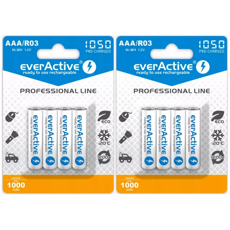 Wiederaufladbarer AAA-NiMH-Akkupack everActive EVHRL03-1050 1,2 V — 4 Stück, 1050 mAh