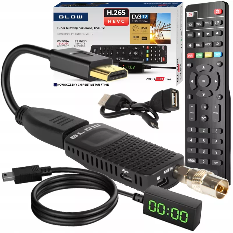 DVB-T2-Tuner BLOW 7000FHD MINI H.265 – kompakter terrestrischer TV-Receiver, HDMI, USB, S/PDIF, Audio L/R, Teletext