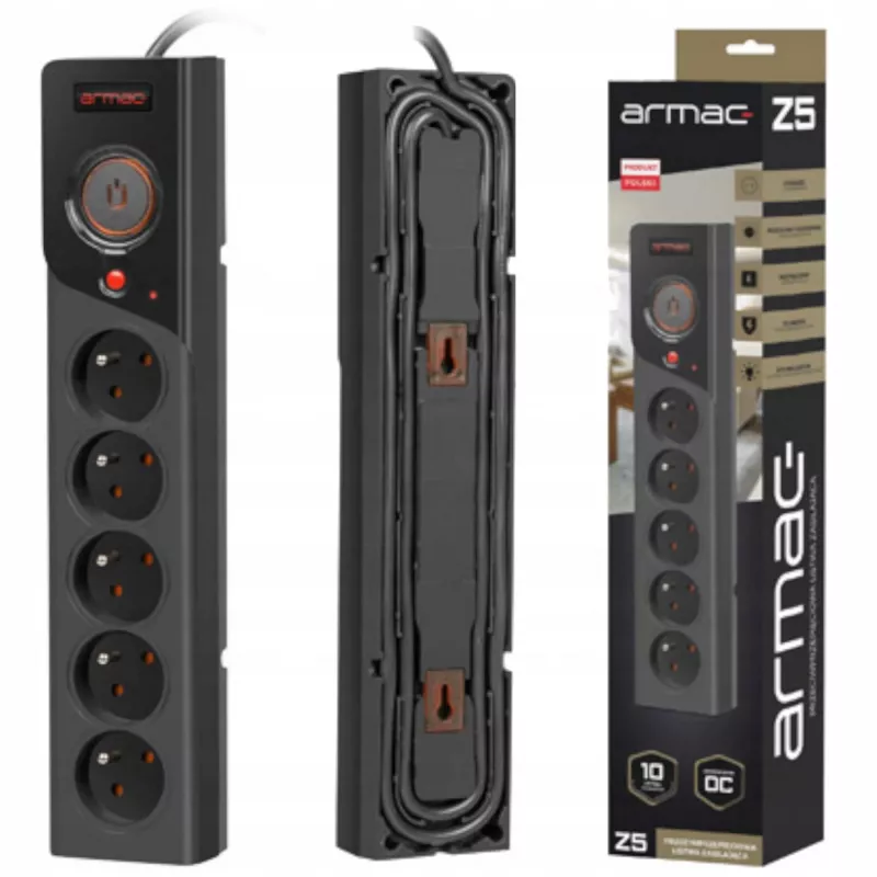 POWER STRIP ARMAC Z5 3M 5X 230V PL 10A Kabel ORGANIZER Schwarz