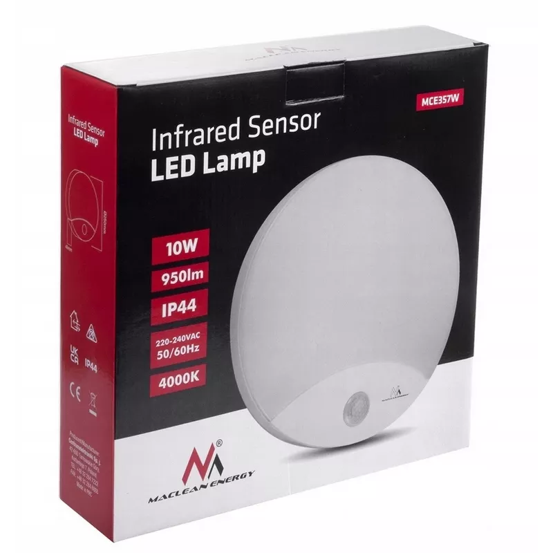 Wand LED-Lampe MACLEAN MCE357W mit IR-Bewegungssensor, weiß, für den Außen- und Innenbereich